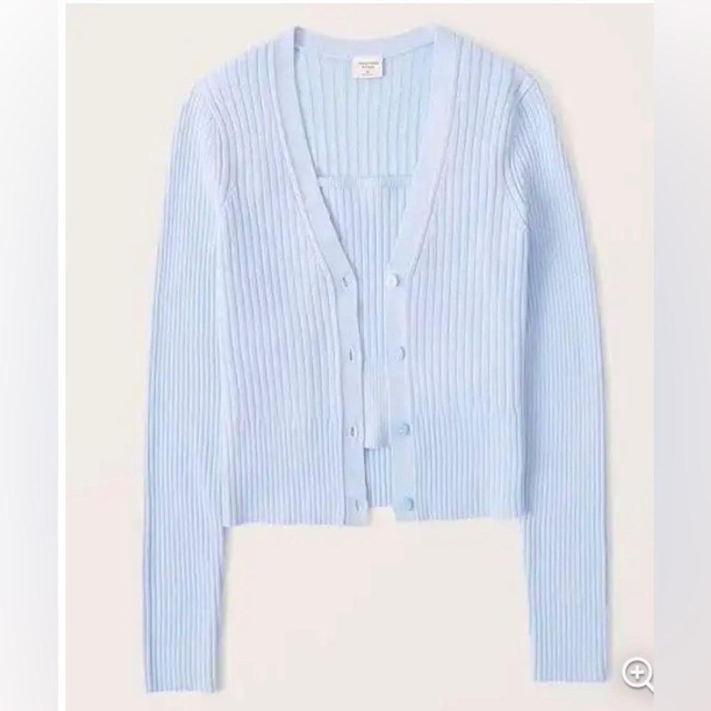 Abercrombie & Fitch Elevated Knit Ribbed Sweater Set Tube Top and Cardigan